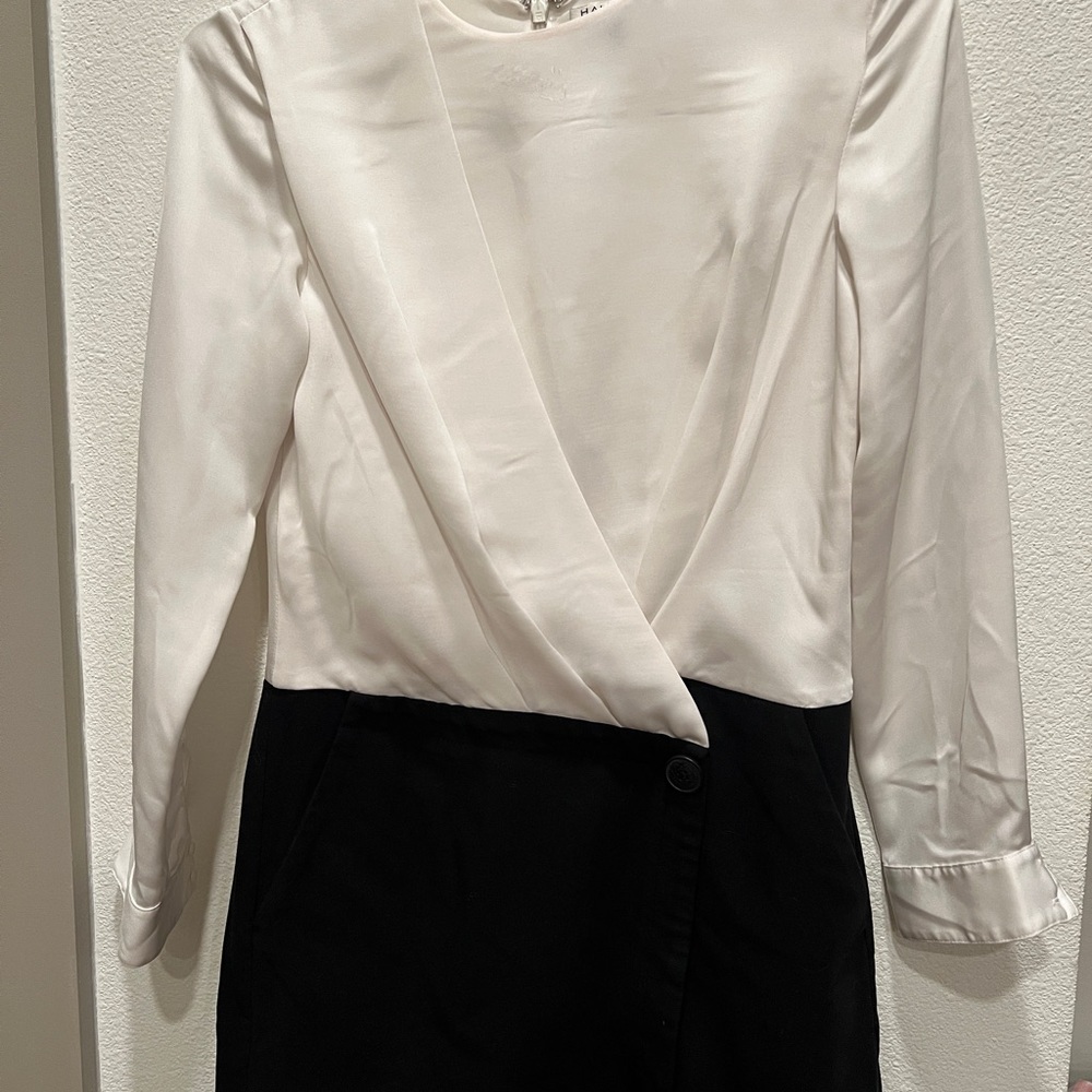 Halston Heritage black and white color block dress